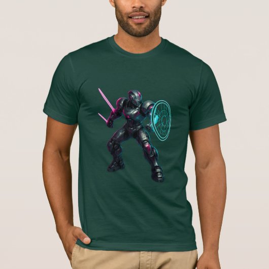 Cybernetische Gladiator – Neon Blade Warrior T-shirt (Voorkant)