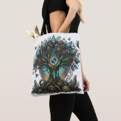 Cybernetische Levensboom Kosmische Steampunk Tote Bag (Dichtbij)