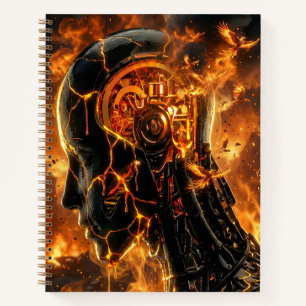 Cybernetische Phoenix Vuur Donkere Sci-Fi Gamer Notitieboek