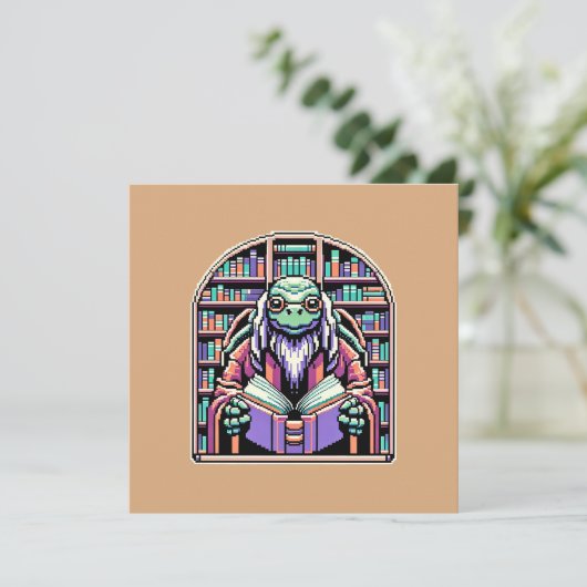 Cybernetische Turtle Bibliothecaris - Pixel Wisdom Kaart (Staand voorkant)