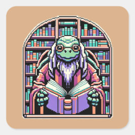Cybernetische Turtle Bibliothecaris - Pixel Wisdom Vierkante Sticker