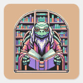 Cybernetische Turtle Bibliothecaris - Pixel Wisdom Vierkante Sticker (Voorkant)