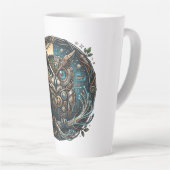 Cybernetische Uil Natuur vs Technologie Steampunk Latte Mok (Rechterhoek)