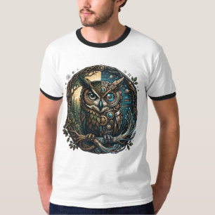 Cybernetische Uil Natuur vs Technologie Steampunk T-shirt