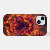 Cybernetische Vuur Samurai & Draak iPhone 15 Case (Achterkant horizontaal)