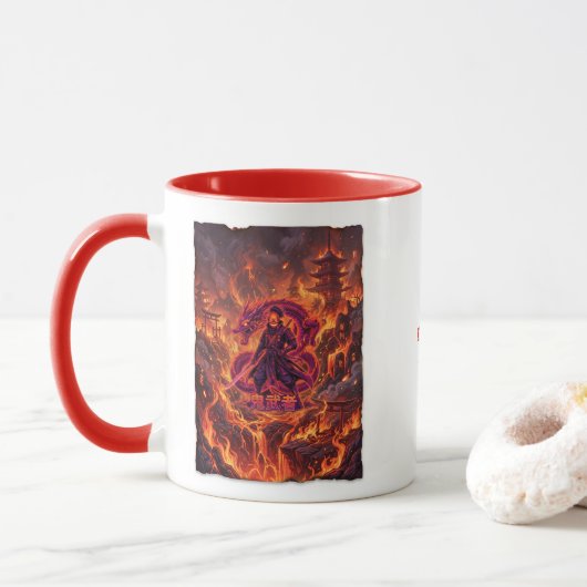 Cybernetische Vuur Samurai & Draak Mok (Met donut)