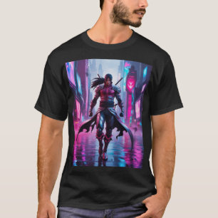 Cybernetische woede: Genji in Neon Cityscape T-shirt