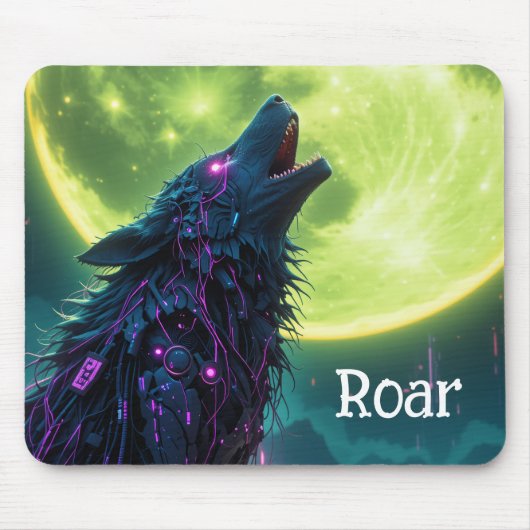Cybernetische Wolf Moon Mousepad Muismat (Voorkant)