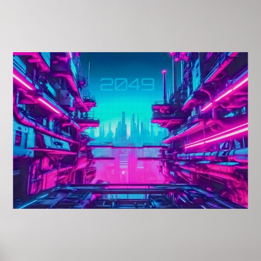 Cyberpunk 2049 Neon City Landscape Sci-Fi Poster (Voorkant)