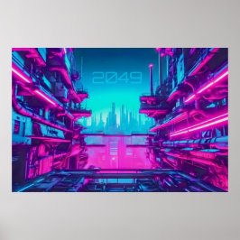 Cyberpunk 2049 Neon Stad Landschap Sci-Fi Poster