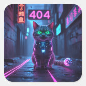 Cyberpunk 404 Error Neon Cat Sticker (Voorkant)