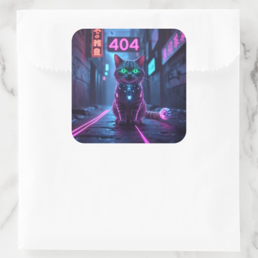 Cyberpunk 404 Error Neon Cat Sticker (Tas)