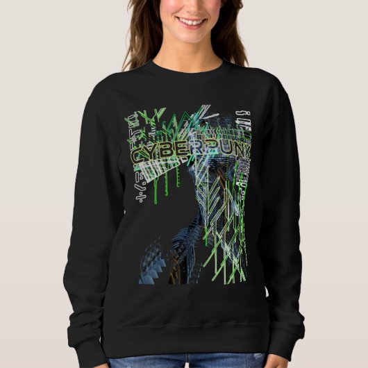 Cyberpunk Aesthetische Retro 80s Glitch Trippy Gra Trui (Voorkant)