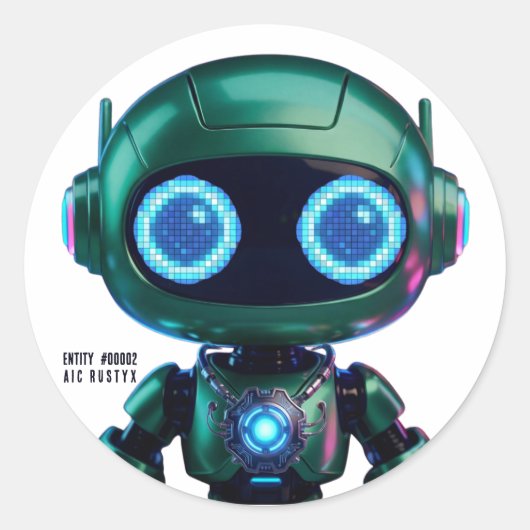 Cyberpunk AI Robot Ronde Sticker #00002 | AIC Rust (Voorkant)
