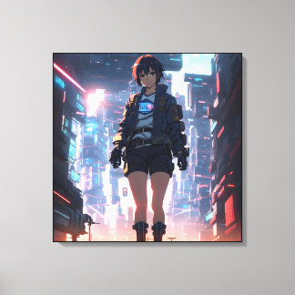 Cyberpunk Anime Girl Canvas Afdruk