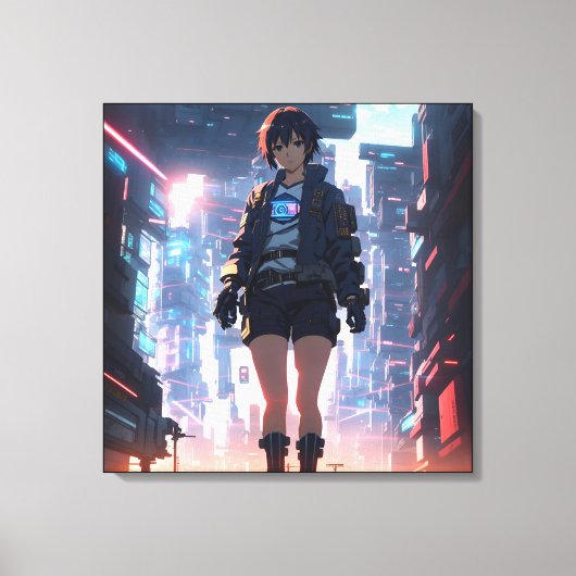Cyberpunk Anime Girl Canvas Afdruk (Voorkant)