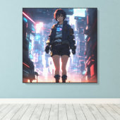 Cyberpunk Anime Girl Canvas Afdruk (Insitu (Houten vloer))