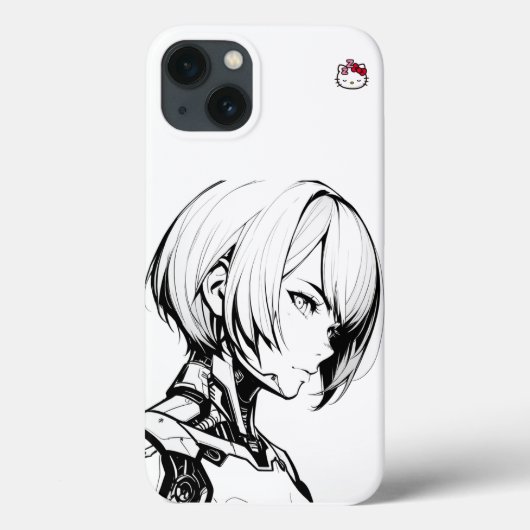 Cyberpunk Anime Girl iPhone Case – Minimalistisch  (Achterkant)