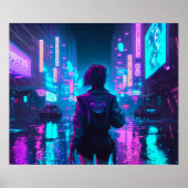 Cyberpunk anime girl regenachtige poster (Voorkant)
