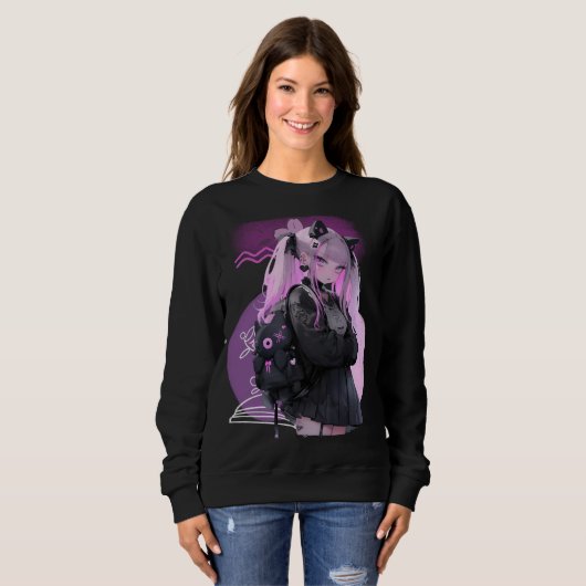 Cyberpunk Anime Girl Sweatshirt (Voorkant volledig)