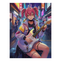 Cyberpunk Anime Gitarist Meisje Kunst