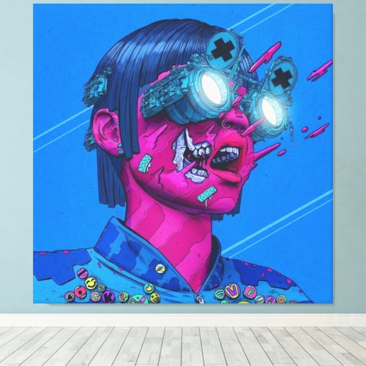 cyberpunk, anime, manga, zuur, cyber, kunst, canvas afdruk (Insitu (Houten vloer))