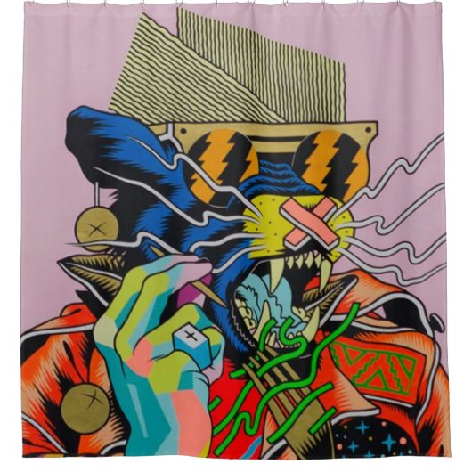 cyberpunk, anime, manga, zuur, cyber, kunst, douchegordijn (Voorkant)