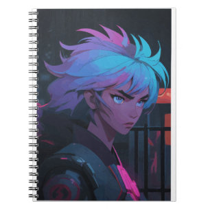 Cyberpunk Anime Meisje met Neon Haar – Futuristisc Notitieboek