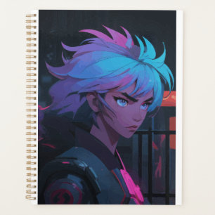 Cyberpunk Anime Meisje met Neon Haar – Futuristisc Planner