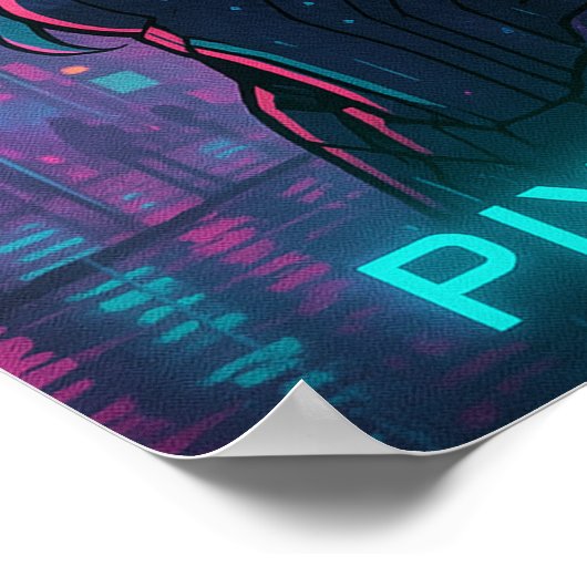 Cyberpunk Anime Meisje – Pixel Stad Poster (Hoek)