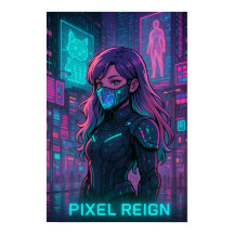 Cyberpunk Anime Meisje – Pixel Stad