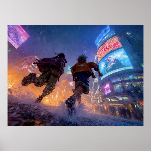 Cyberpunk Anime Warriors Rain Fight Poster (Voorkant)