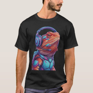 Cyberpunk Baardagaam Gamer Neon Hagedis T-shirt