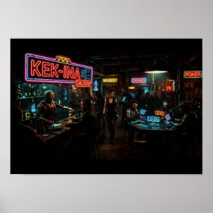 Cyberpunk Bar met holografische pokerbarrobot Poster