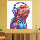Cyberpunk Bearded Dragon - Gamer Lizard with Heads Canvas Afdruk (Insitu (Woonkamer))