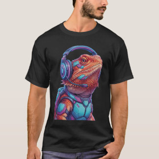 Cyberpunk Bearded Dragon Gamer Neon Lizard T-shirt