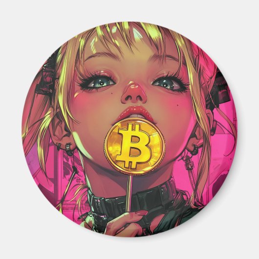 Cyberpunk Bitcoin Waifu Anime Magnet (Voorkant)