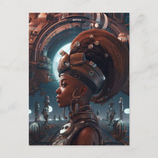Cyberpunk Black Woman Science Fiction Briefkaart (Voorkant)