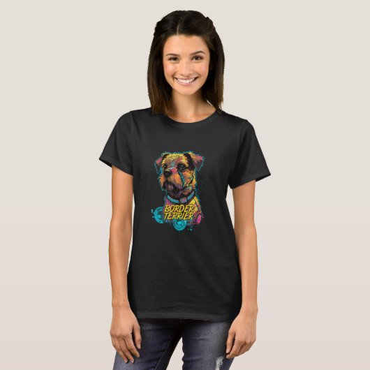 Cyberpunk Border Terrier Futuristic Border Terrier T-shirt (Voorkant volledig)