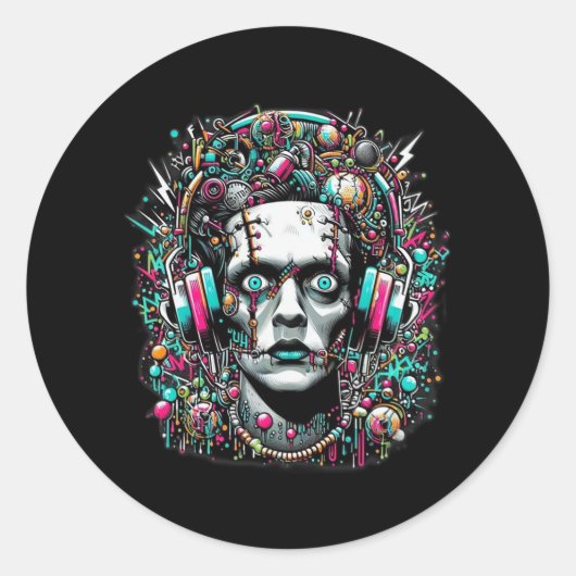 Cyberpunk Bruid Van Frankenstein Ronde Sticker (Voorkant)