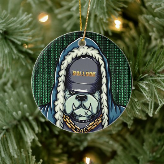 Cyberpunk Bulldog Hacker Sieraad Keramisch Ornament (Boom)