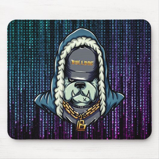 Cyberpunk Bulldog Neon Muismat (Voorkant)