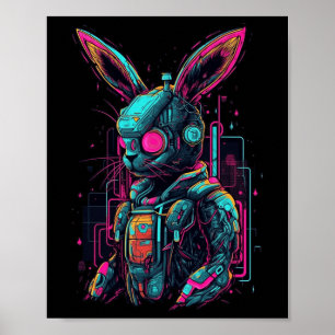 Cyberpunk Bunny Cyborg Konijn Cool Gamer Pasen Poster