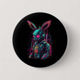 Cyberpunk Bunny Cyborg Konijn Cool Gamer Pasen Ronde Button 5,7 Cm