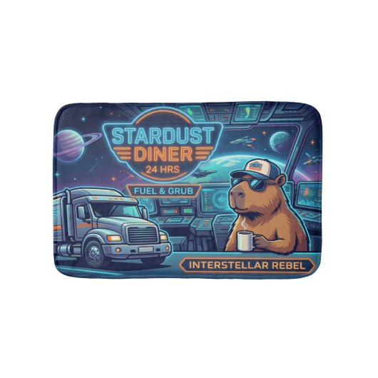 Cyberpunk Capybara Ruimtevrachtwagen Stardust Dine Badmat (Voorkant)