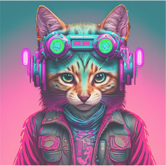 Cyberpunk Cat 1 Sticker (Voorkant)