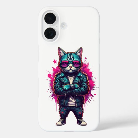 Cyberpunk Cat iPhone 16 Hoesje – Neon Samurai Stre (Achterkant)