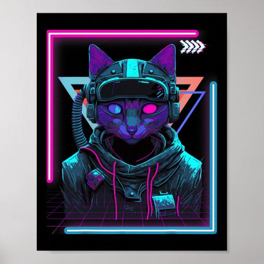 Cyberpunk Cat Kat Punker Futuristische Cyber Punk Poster (Voorkant)
