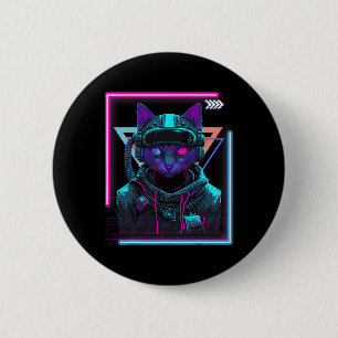 Cyberpunk Cat Kat Punker Futuristische Cyber Punk Ronde Button 5,7 Cm