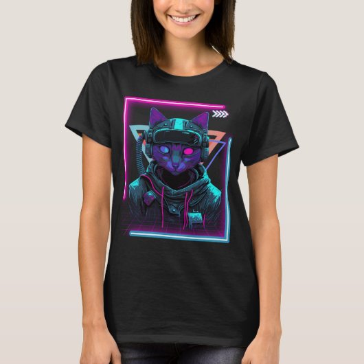 Cyberpunk Cat Kitty Punker Futuristic Cyber Punk T-shirt (Voorkant)